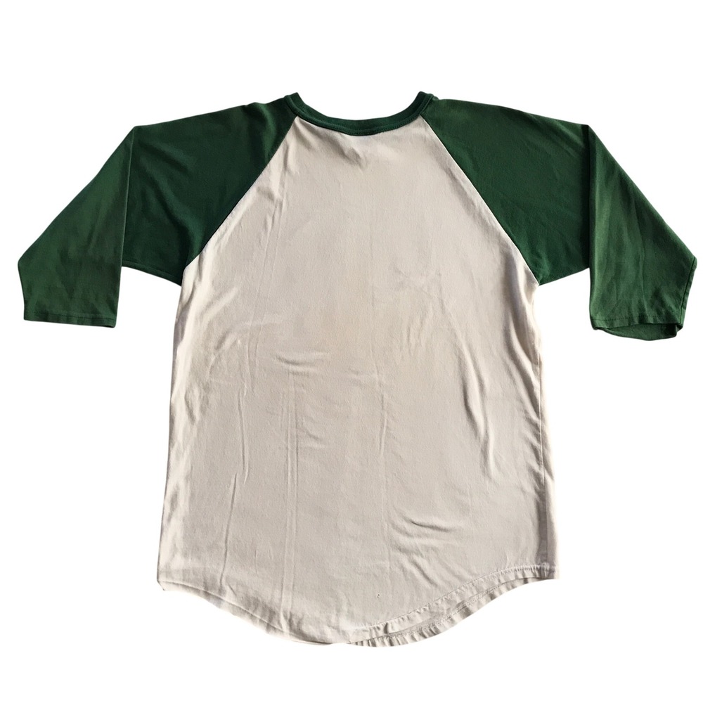 Vintage Teamwork Mens Baseball T-Shirt Green Cream 3/4 Sleeve Athletic Tee - Picture 2 of 15